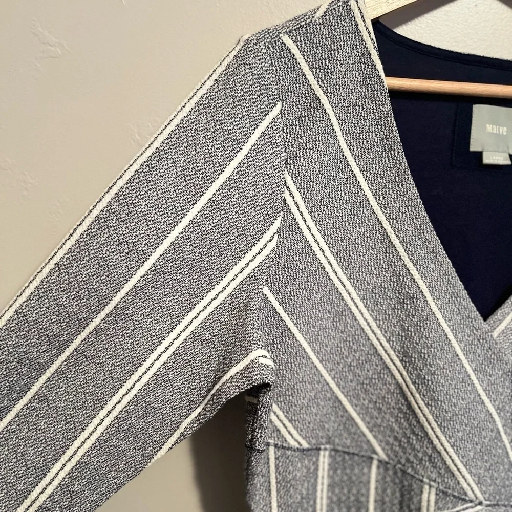 Anthropologie Maeve Striped V-neck Surplice 3/4 Sleeve Cotton Blend Dress - Picture 4 of 13